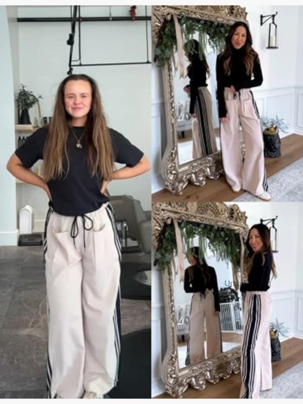 Wide Leg Pants Drawstring High Rise Side Striped Slouchy Palazzo Pants with - Picture 2 of 7